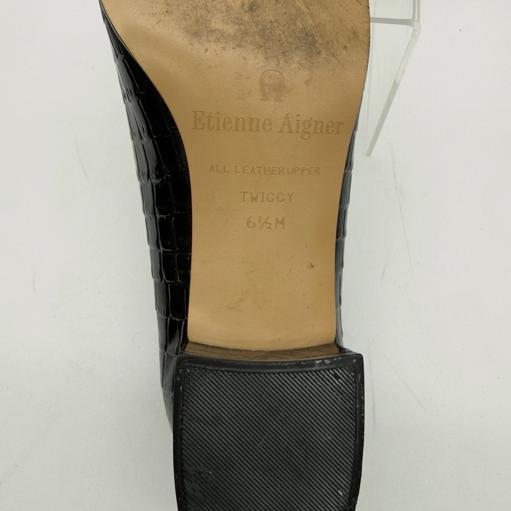 Etienne Aigner Vintage Twiggy I Black Patent Croc. Leather Block Heel Size 6.5M - Picture 11 of 13